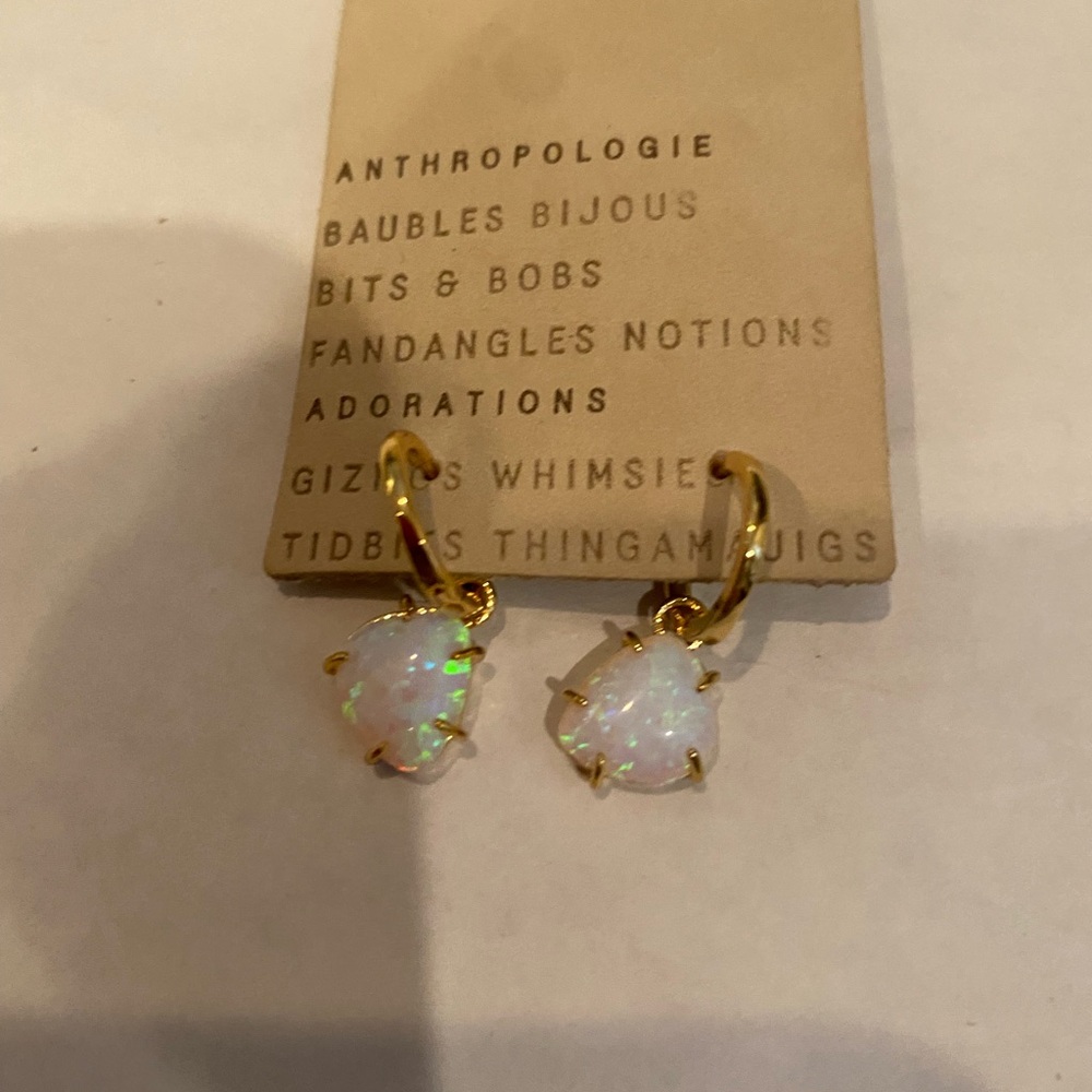 Anthropologie Delicate Stone Drop Huggie Earrings turquoise stone or opal stone
